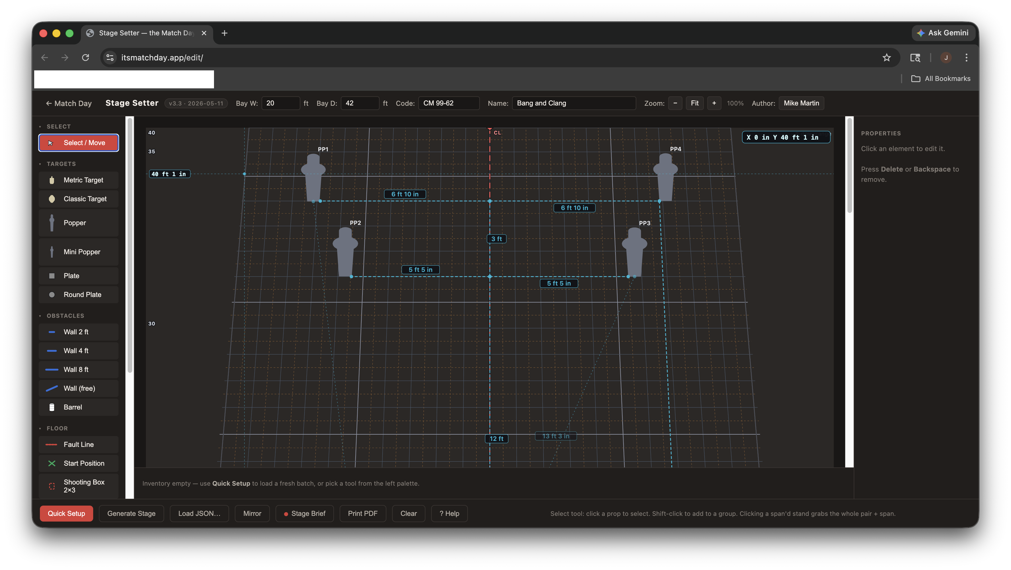 Stage Setter editor with the Bang and Clang stage open